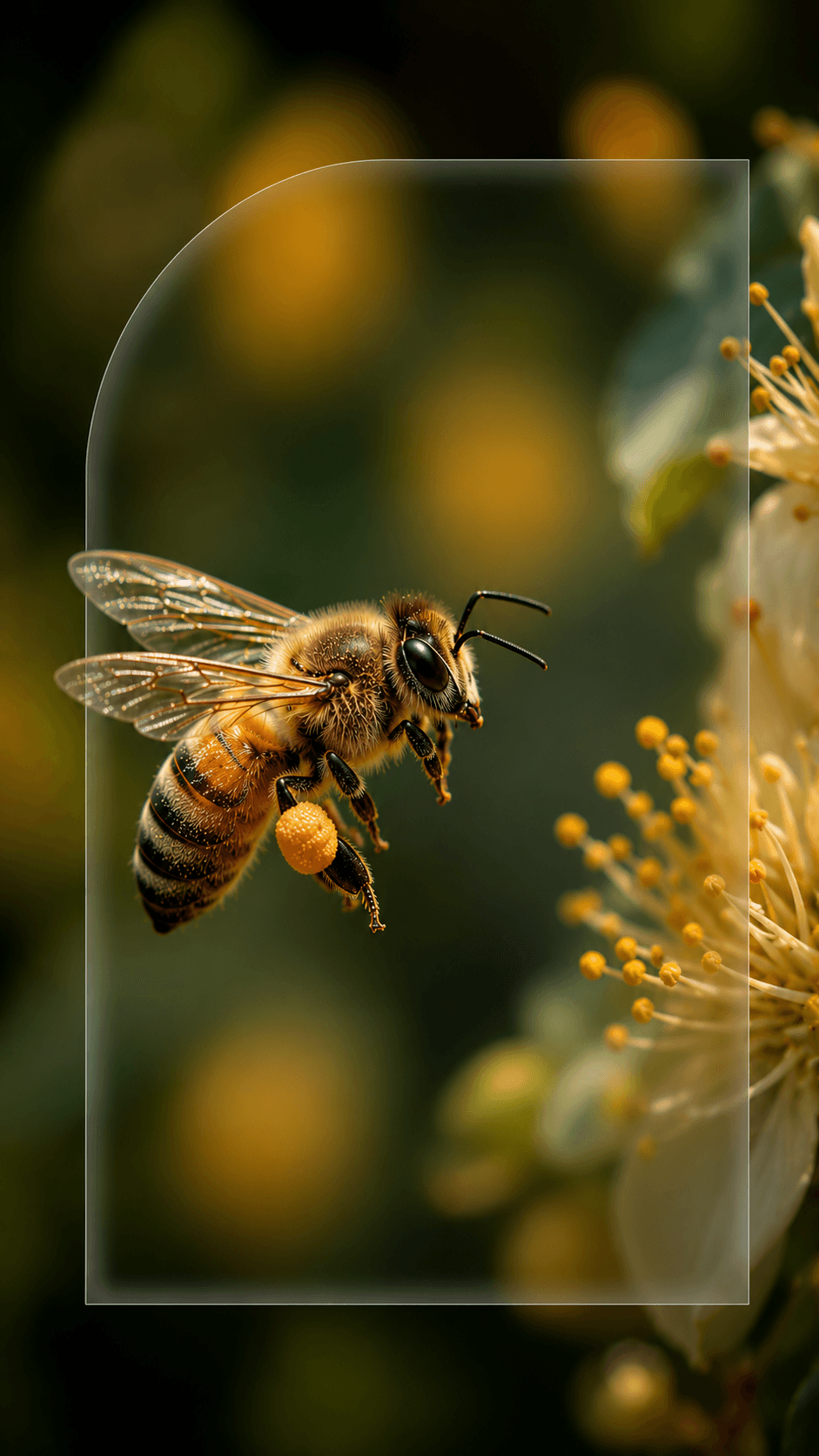 Bee approaching blossoms in close detail
